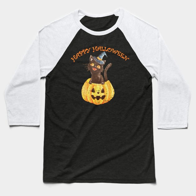 Happy Halloween cute black cat Baseball T-Shirt by Get Yours
